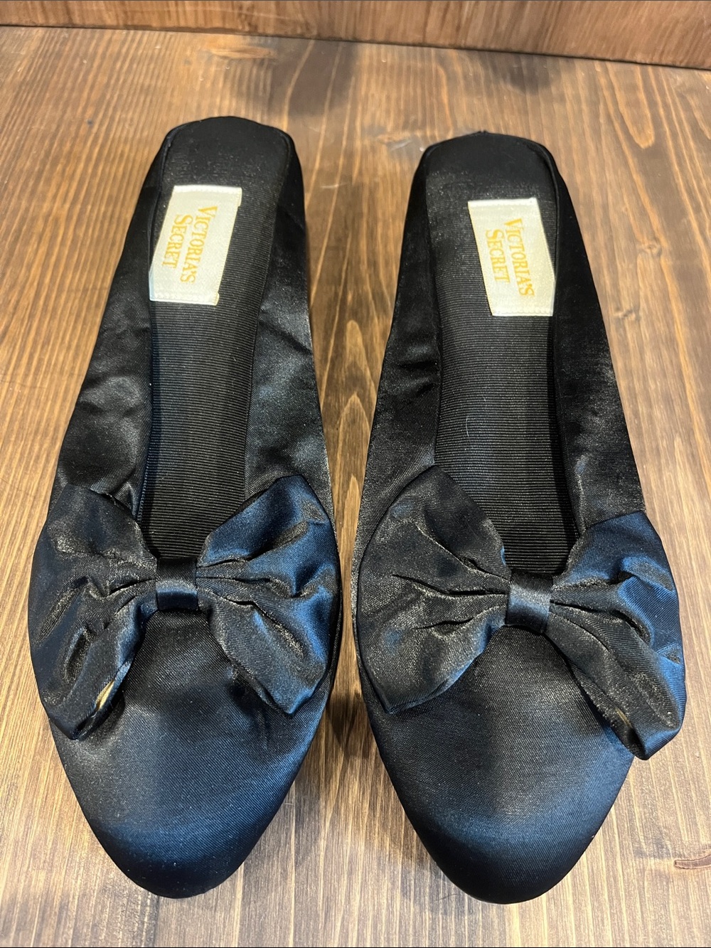 Vintage Victoriaโs Secret Black Satin Mule Slippers NWT